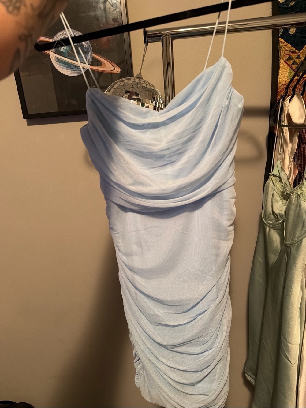 Princess Polly Light Blue Ruched Cowl Mini Dress